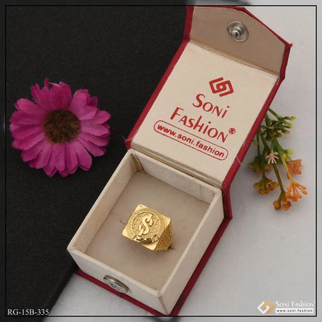 1 Gram Gold Plated Dollar Best Quality Attractive Design Ring For Men - Style B335