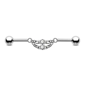 14G Double Chained Clear CZ Industrial Barbell