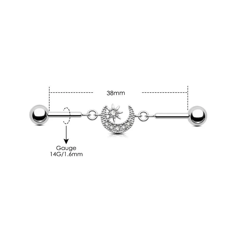 14G Moon and Sun Industrial Piercing Barbell