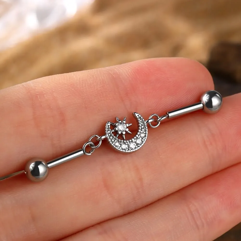 14G Moon and Sun Industrial Piercing Barbell