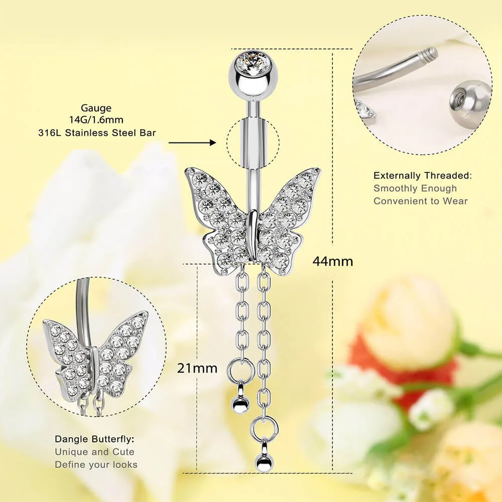 14G Shiny Dangle Butterfly Belly Button Ring