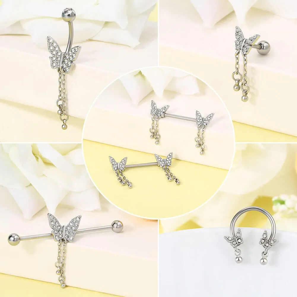 14G Shiny Dangle Butterfly Belly Button Ring