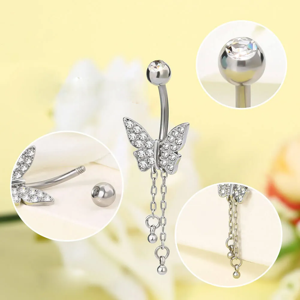 14G Shiny Dangle Butterfly Belly Button Ring