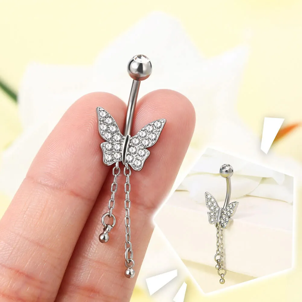 14G Shiny Dangle Butterfly Belly Button Ring