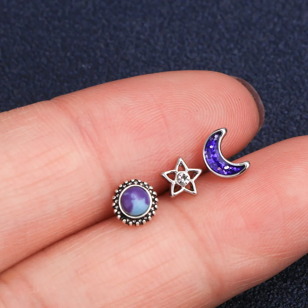 3PCS 18G Nostril Barbell Sets Moon Star Nostril Stud