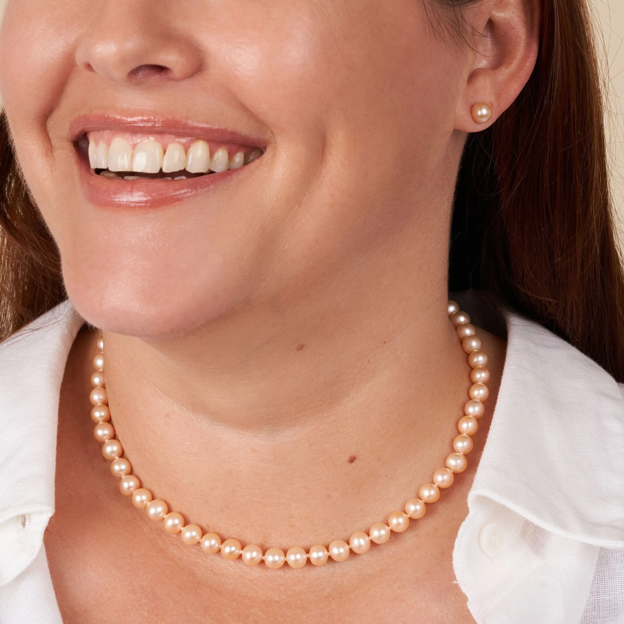 6.5-7.0 mm 16 Inch AAA Pink to Peach Freshwater Pearl Necklace