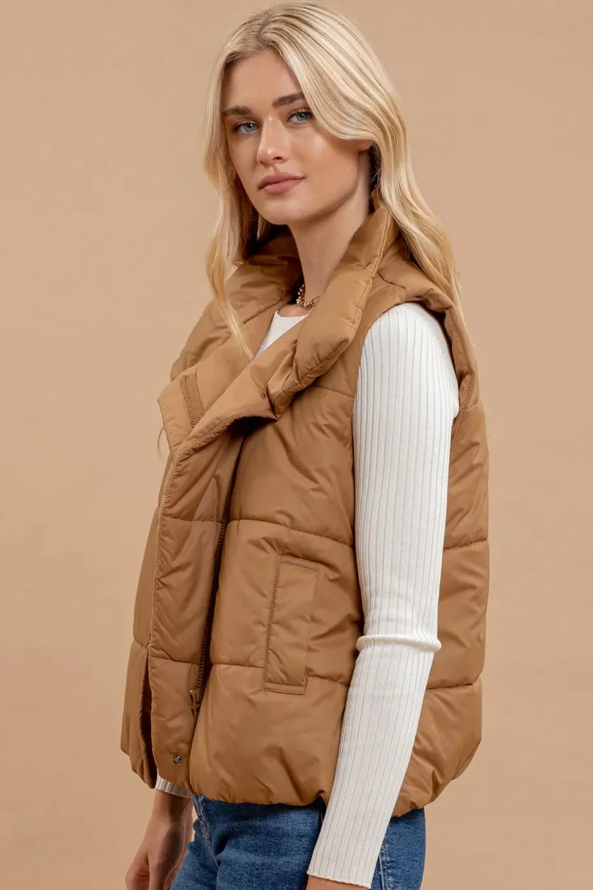 Asymmetrical Zip Up High Neck Puffer Vest