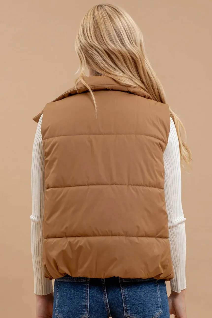 Asymmetrical Zip Up High Neck Puffer Vest