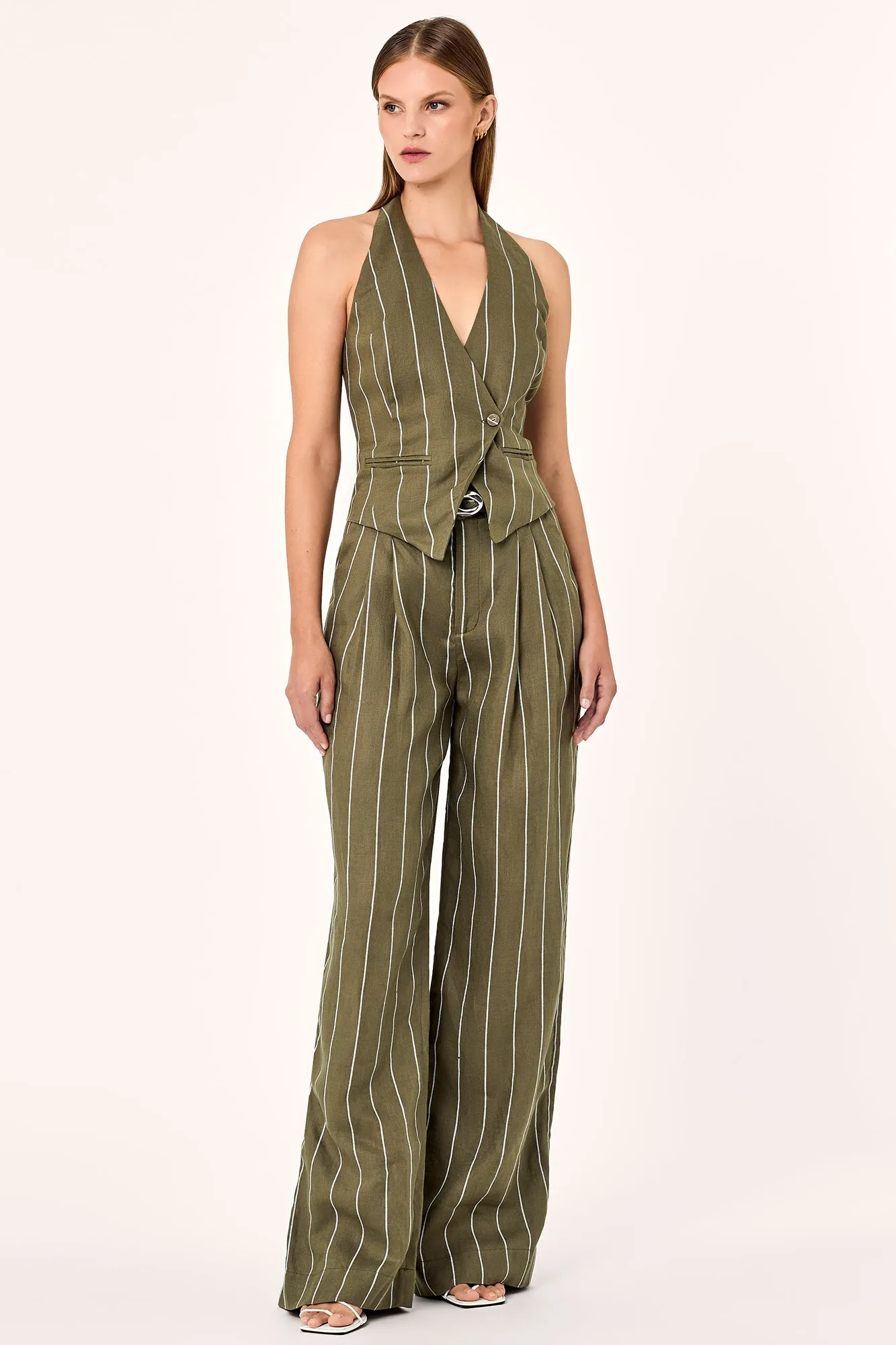 Aurelia Vest - Olive Milk Pinstripe