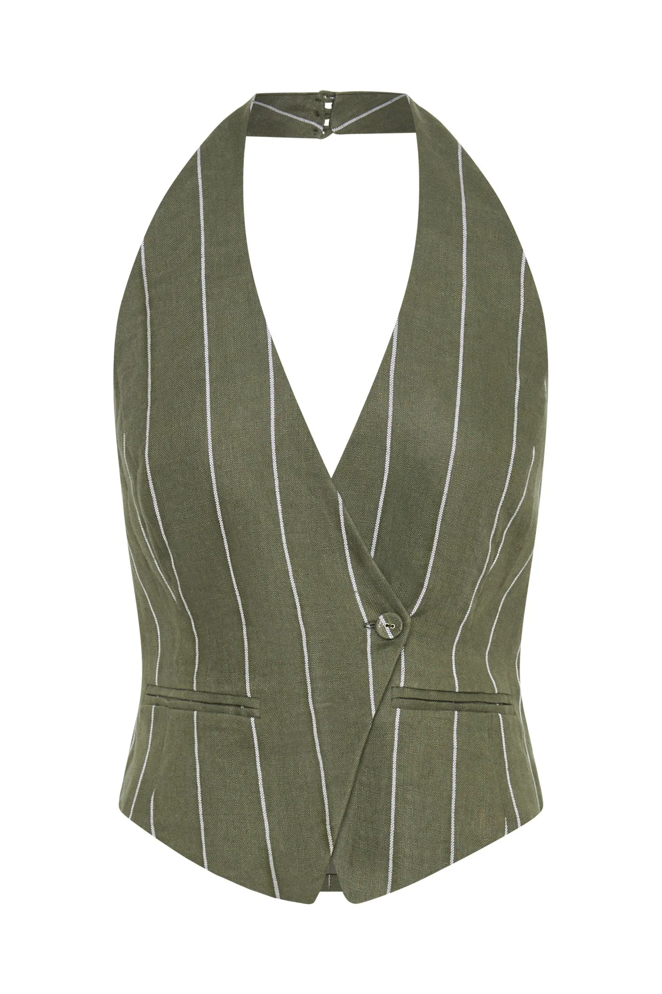 Aurelia Vest - Olive Milk Pinstripe