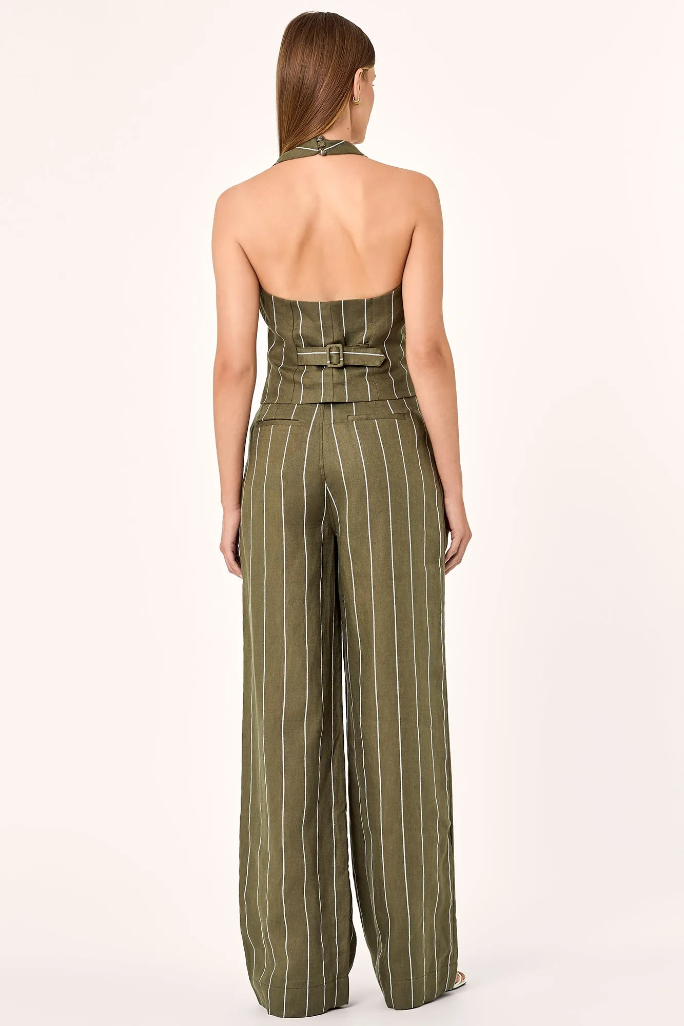 Aurelia Vest - Olive Milk Pinstripe