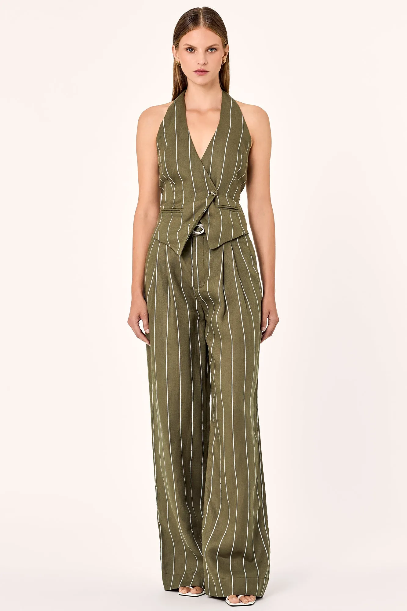 Aurelia Vest - Olive Milk Pinstripe