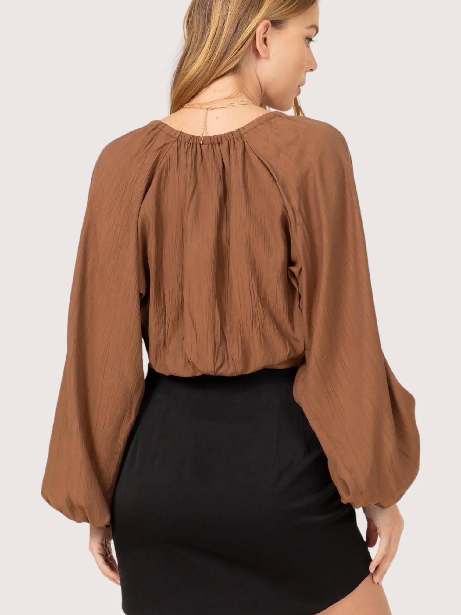 Balloon Sleeve Bolero Set | Brown