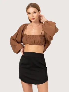 Balloon Sleeve Bolero Set | Brown