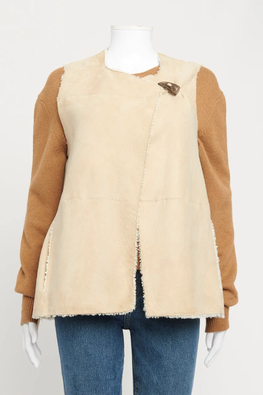 Beige Reversible Shearling Lined Vest