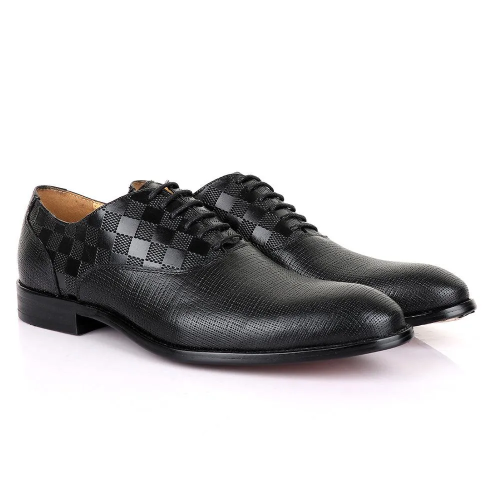 Berluti Half CheckBoard Oxford Black Leather Shoe