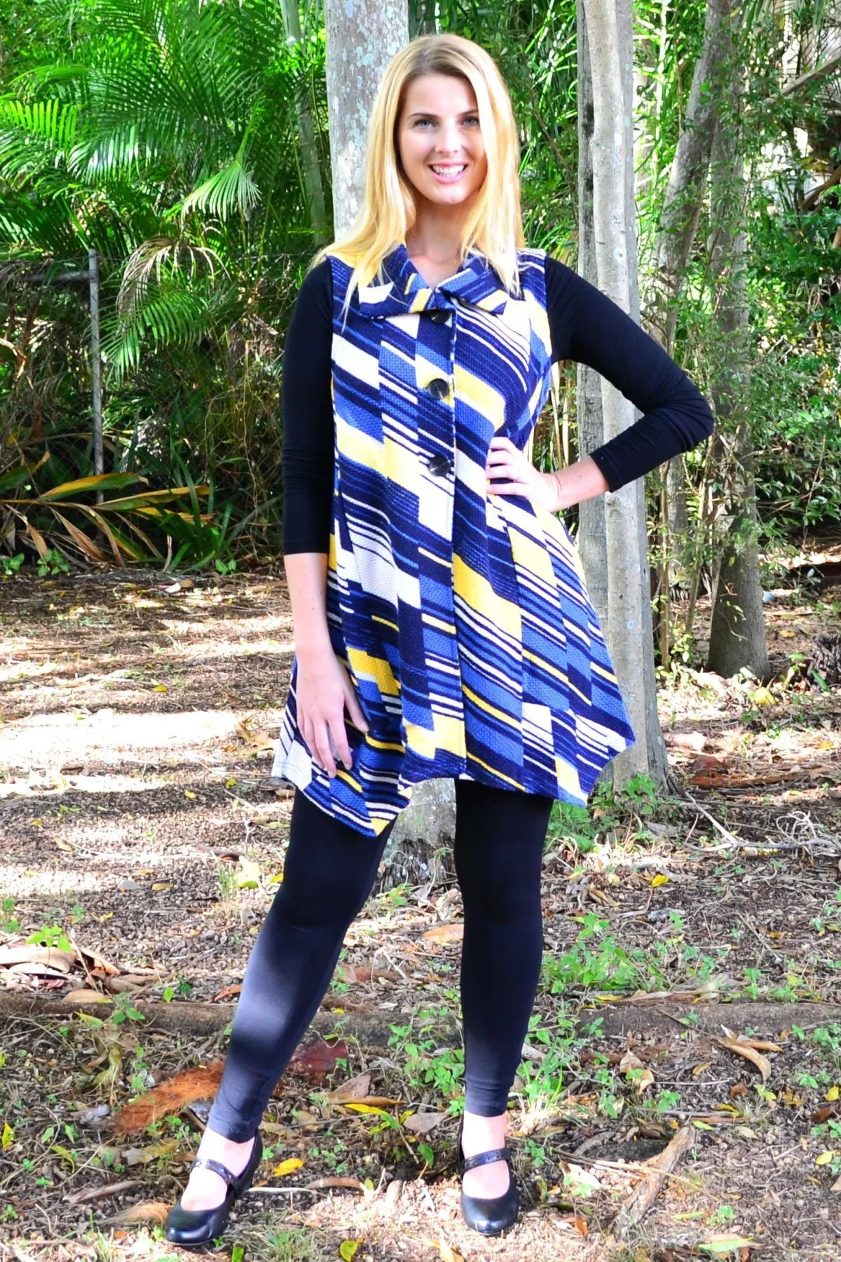 Blue Renee Sleeveless Swing Tunic Vest