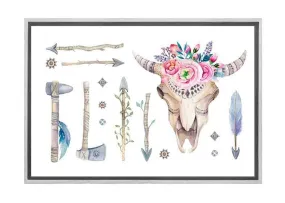 Boho Floral Skull & Arrows | Canvas Wall Art Print