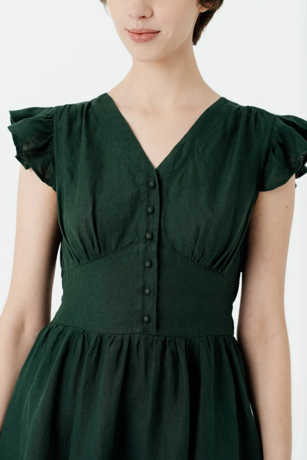 Diane Dress, Ruffle Sleeve, Evergreen