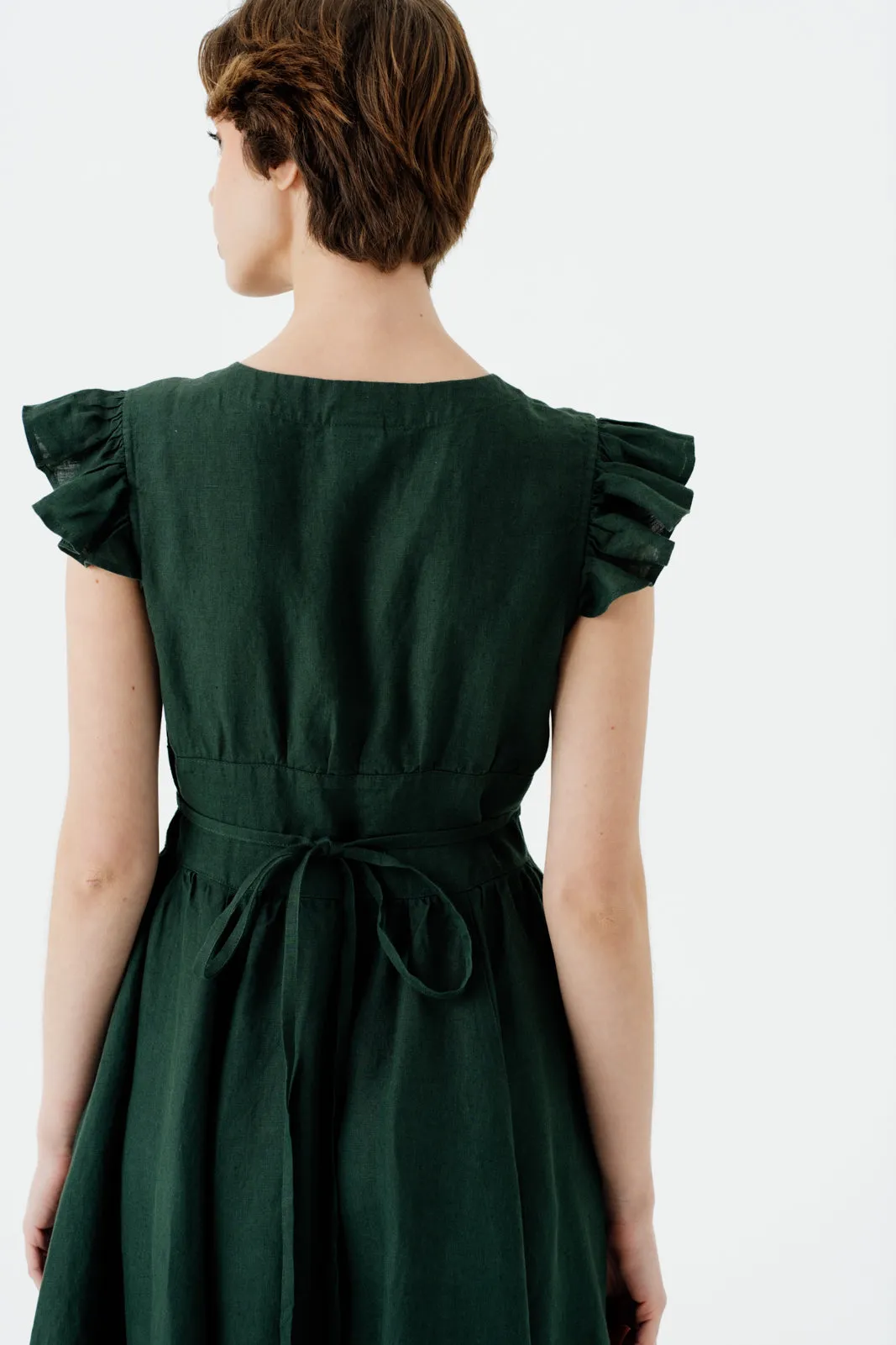 Diane Dress, Ruffle Sleeve, Evergreen