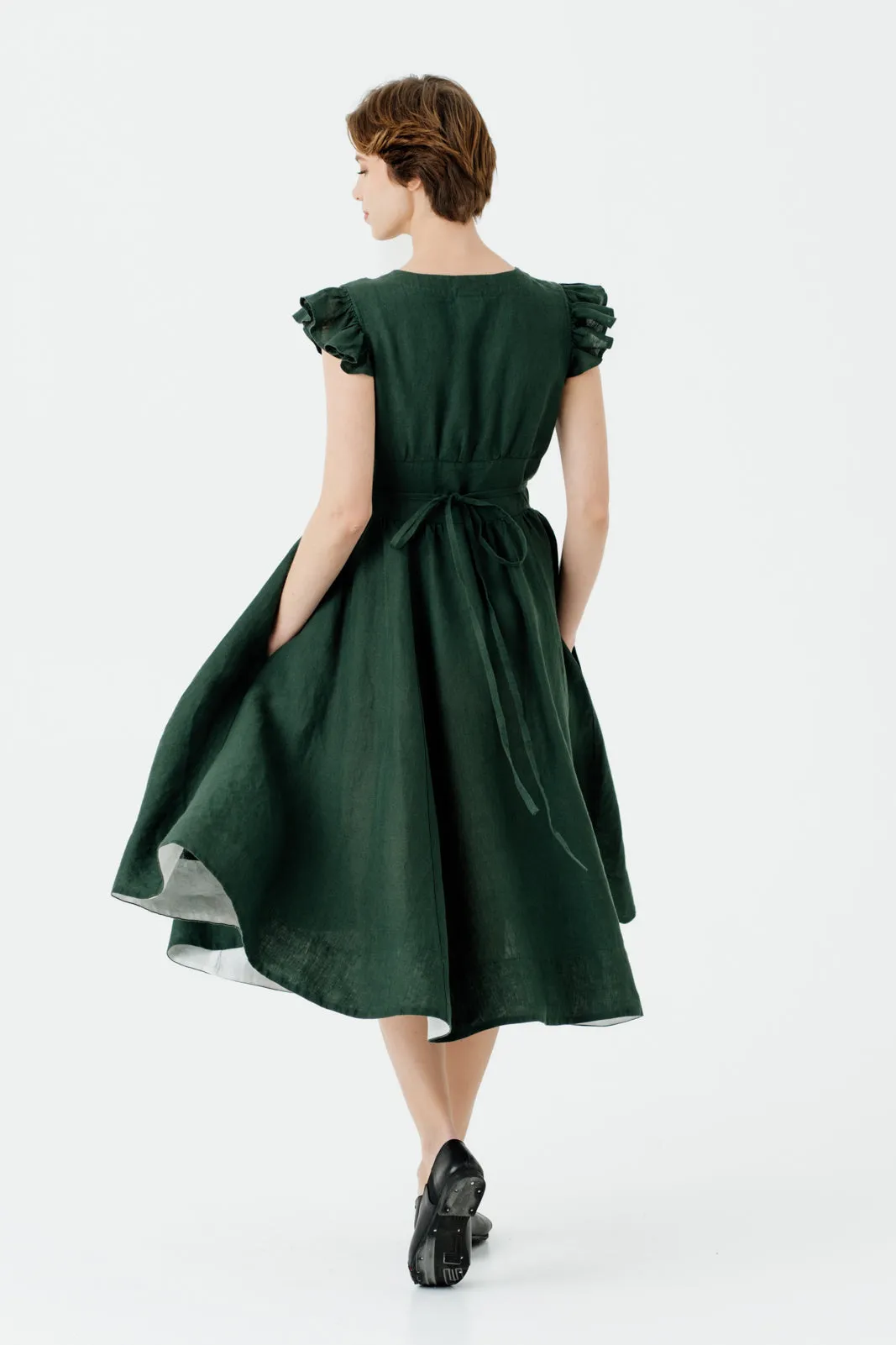 Diane Dress, Ruffle Sleeve, Evergreen