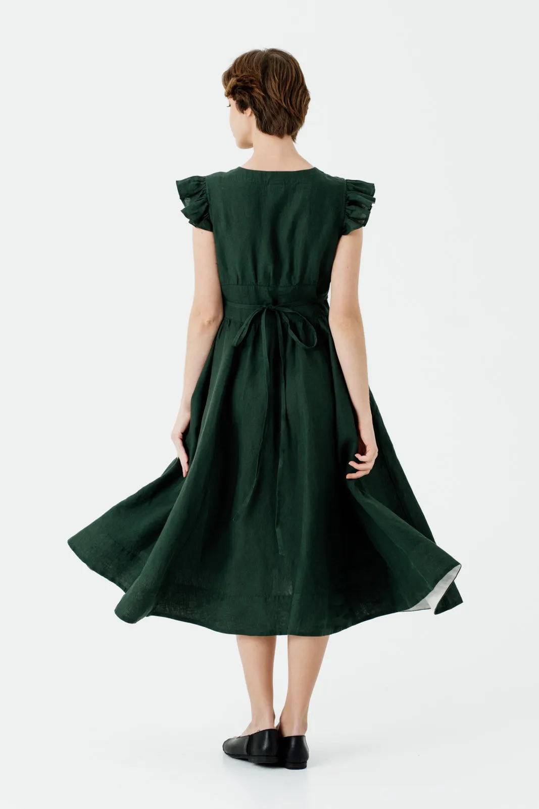 Diane Dress, Ruffle Sleeve, Evergreen