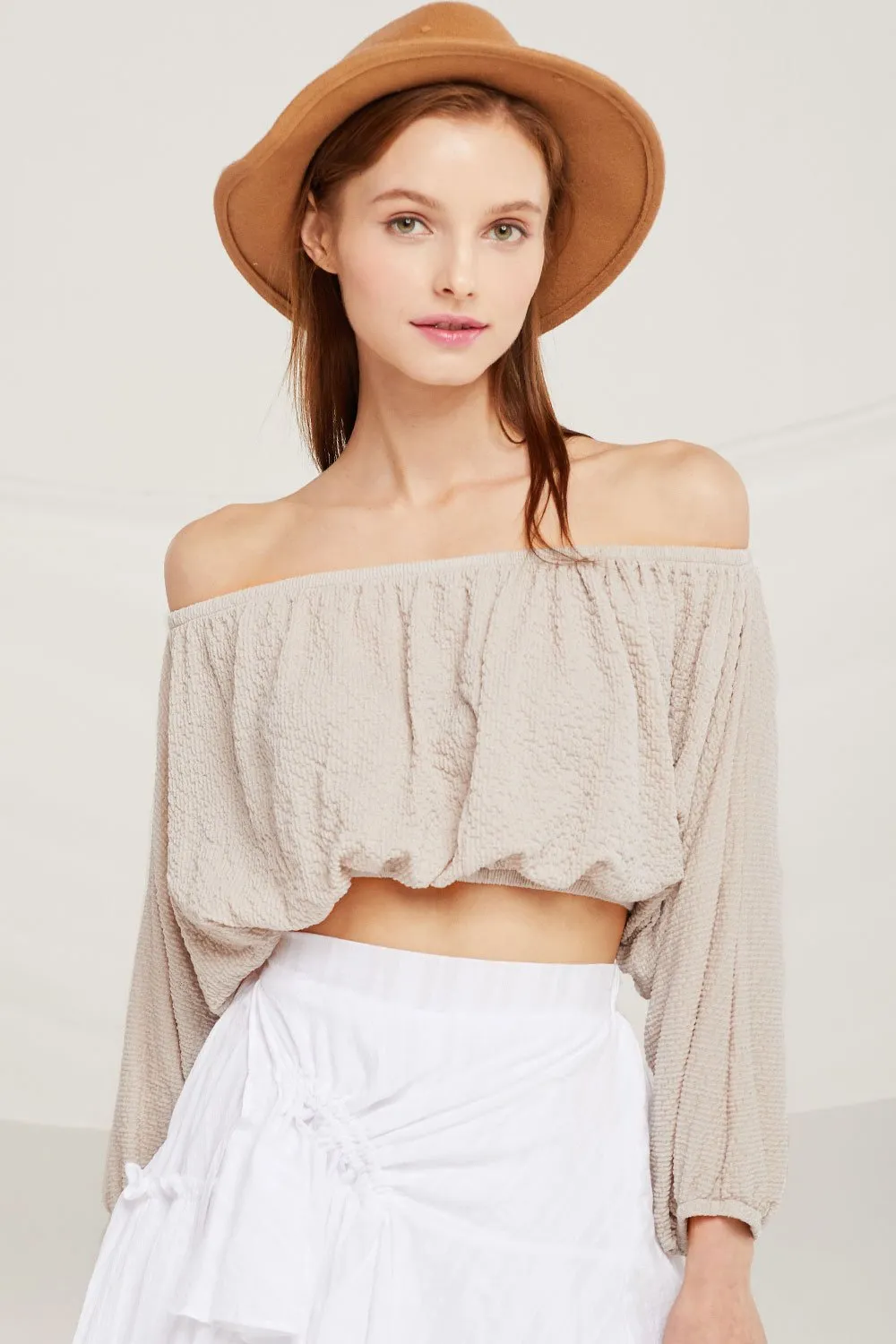 Hailey Textured Off Shoulder Crop Top