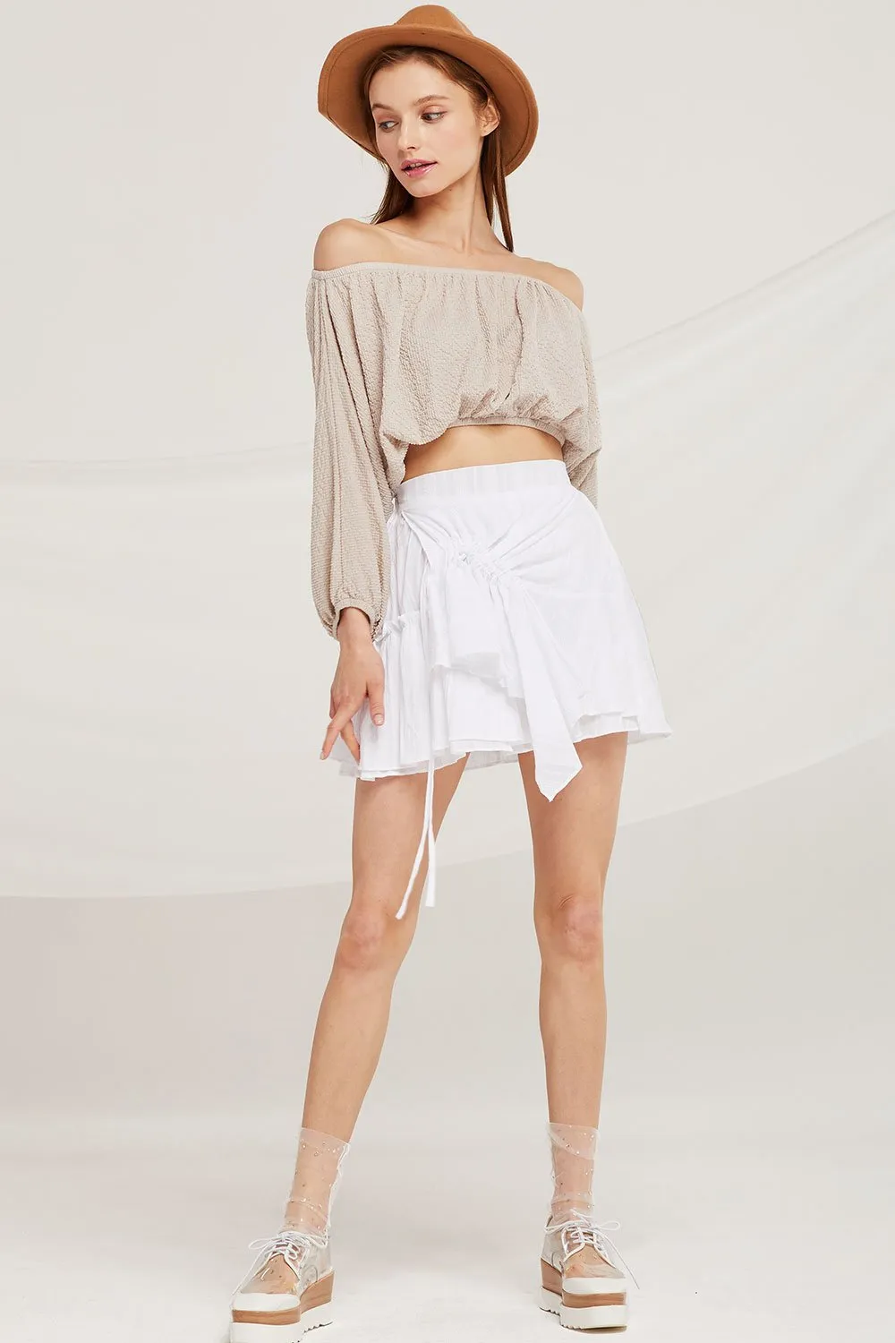 Hailey Textured Off Shoulder Crop Top