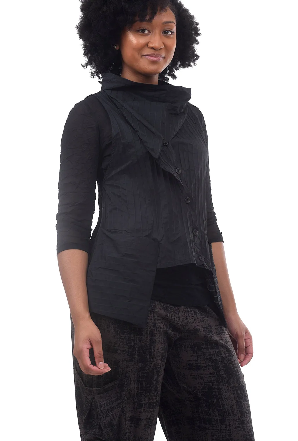 Pinstripe Funnel Vest, Black