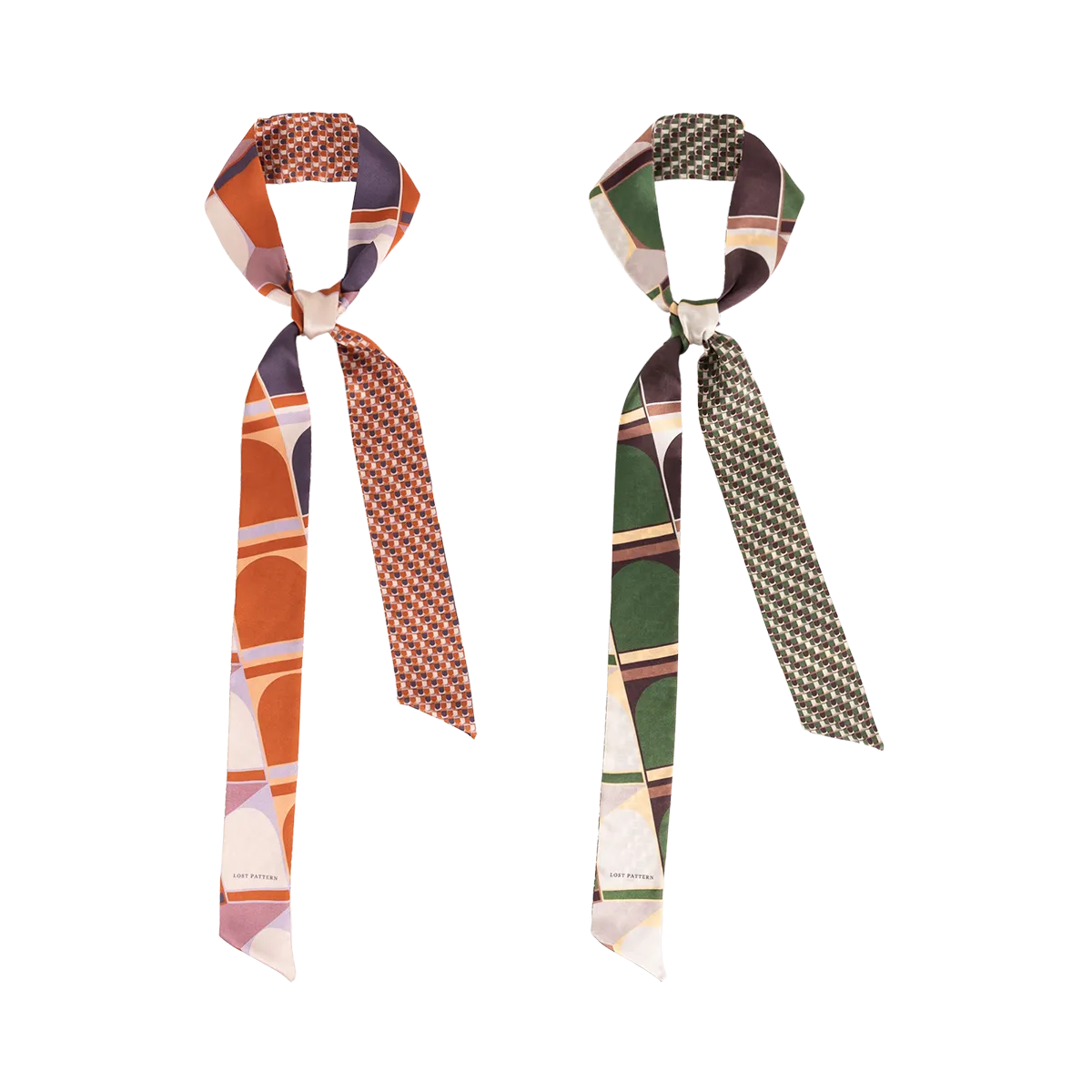 "Modular" Silk Skinny Scarf - Green