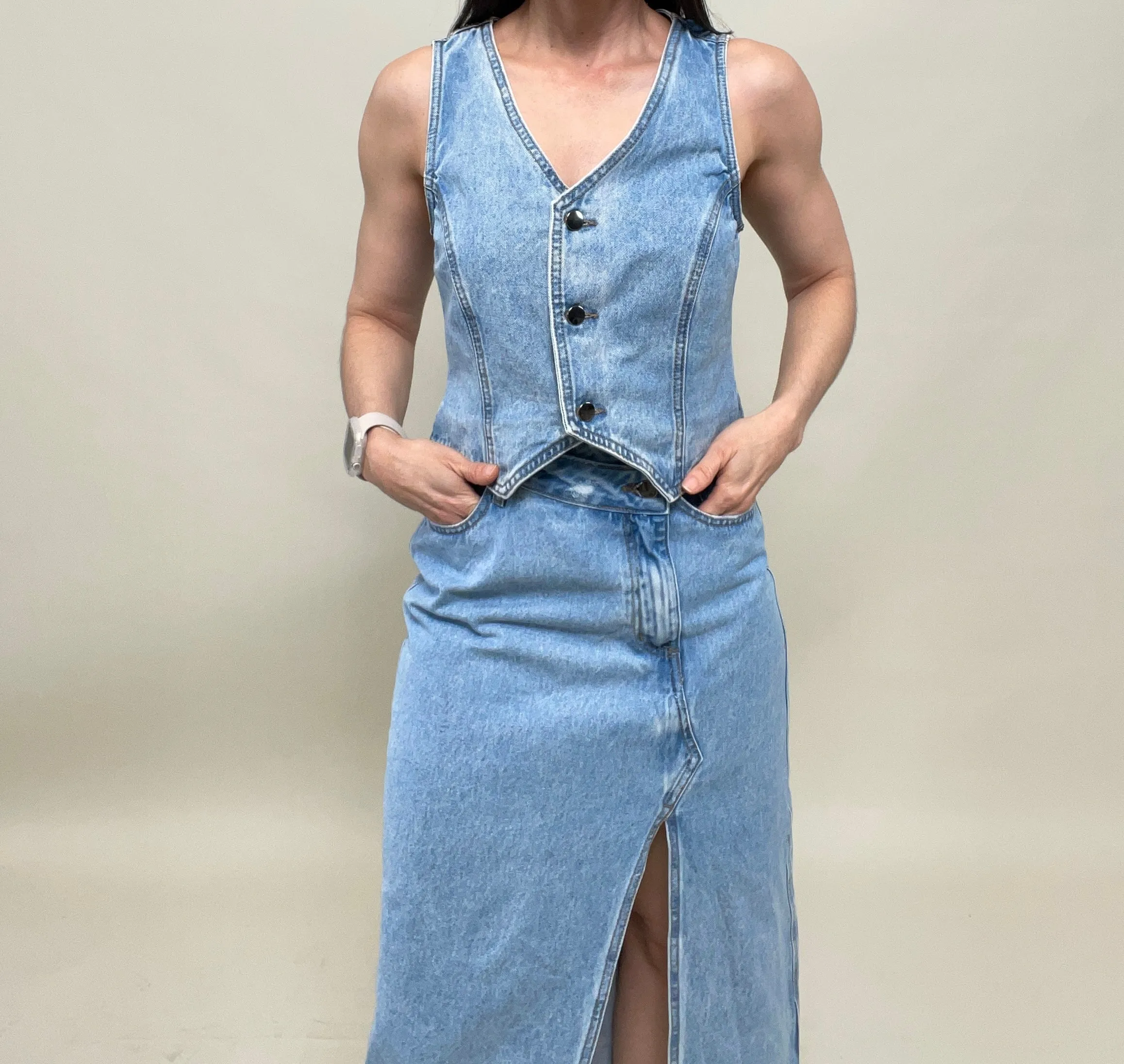 Rosalyn Vest & Denim Skirt Set