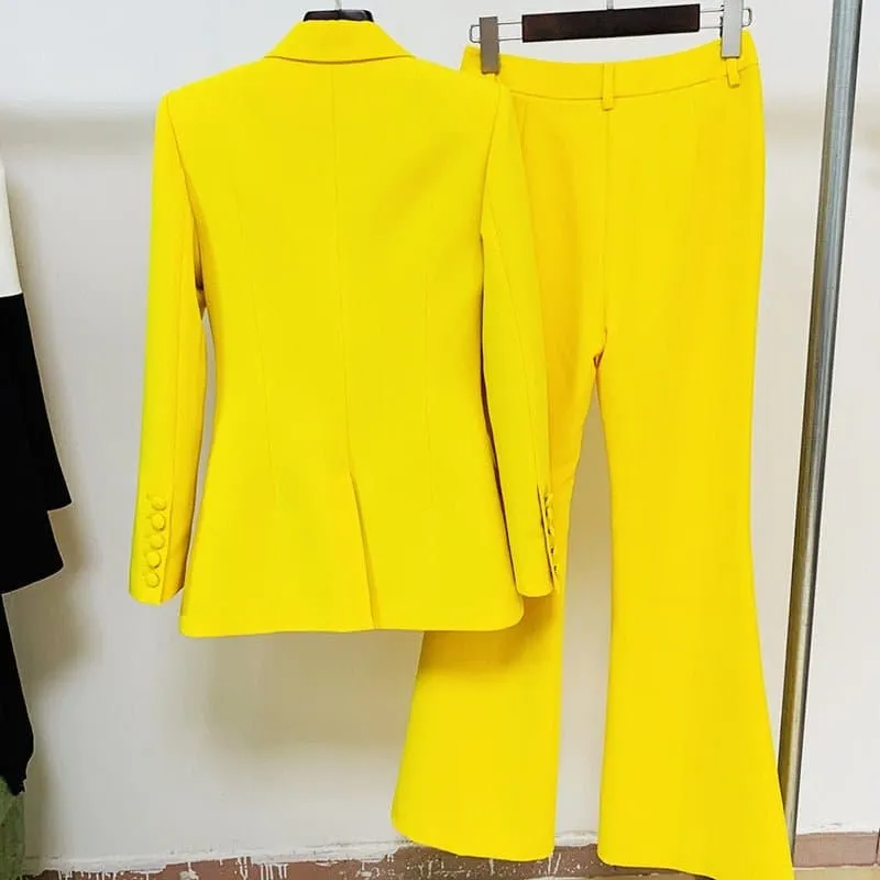 Single Button Blazer Flare Pants Suit