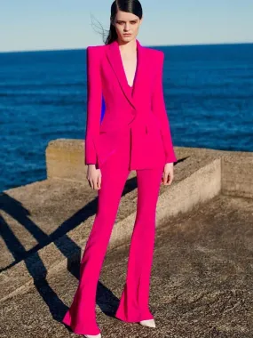 Single Button Blazer Flare Pants Suit